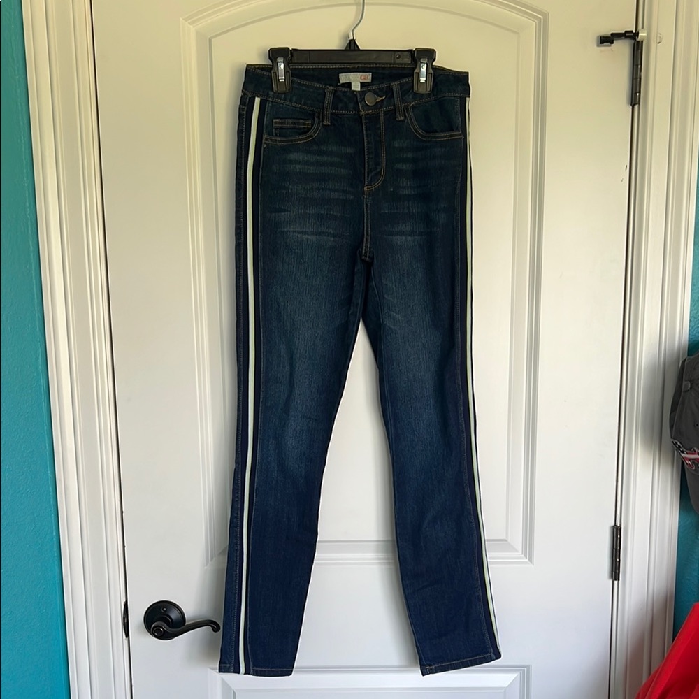 Gianni Bini Dark Blue Skinny Jeans with White Stripe